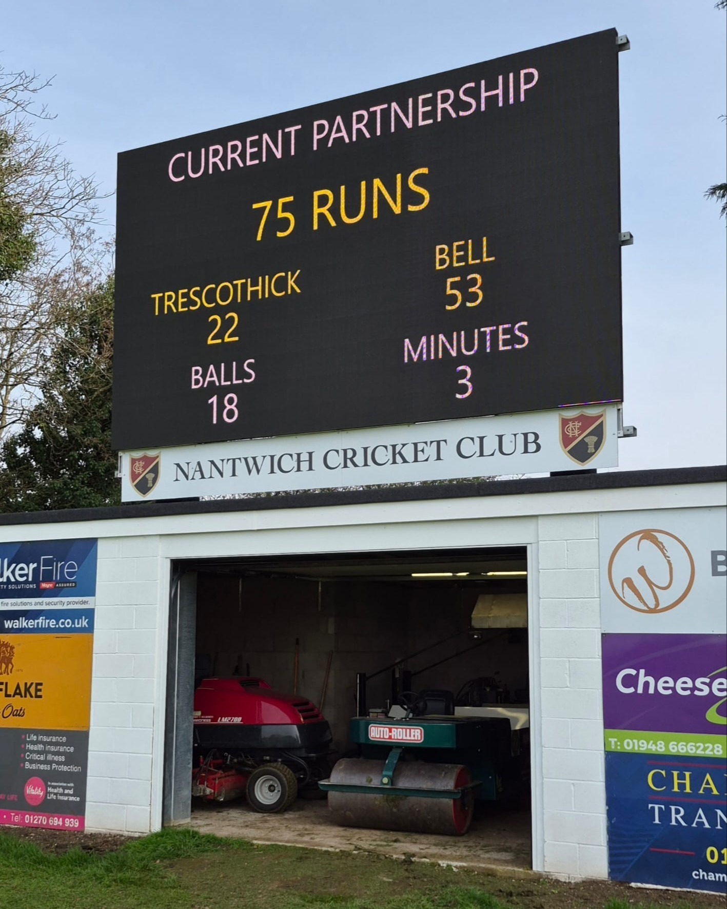 Nantwich Cricket Club — a video screen brought back into service and connected to Play-Cricket Scorer Pro