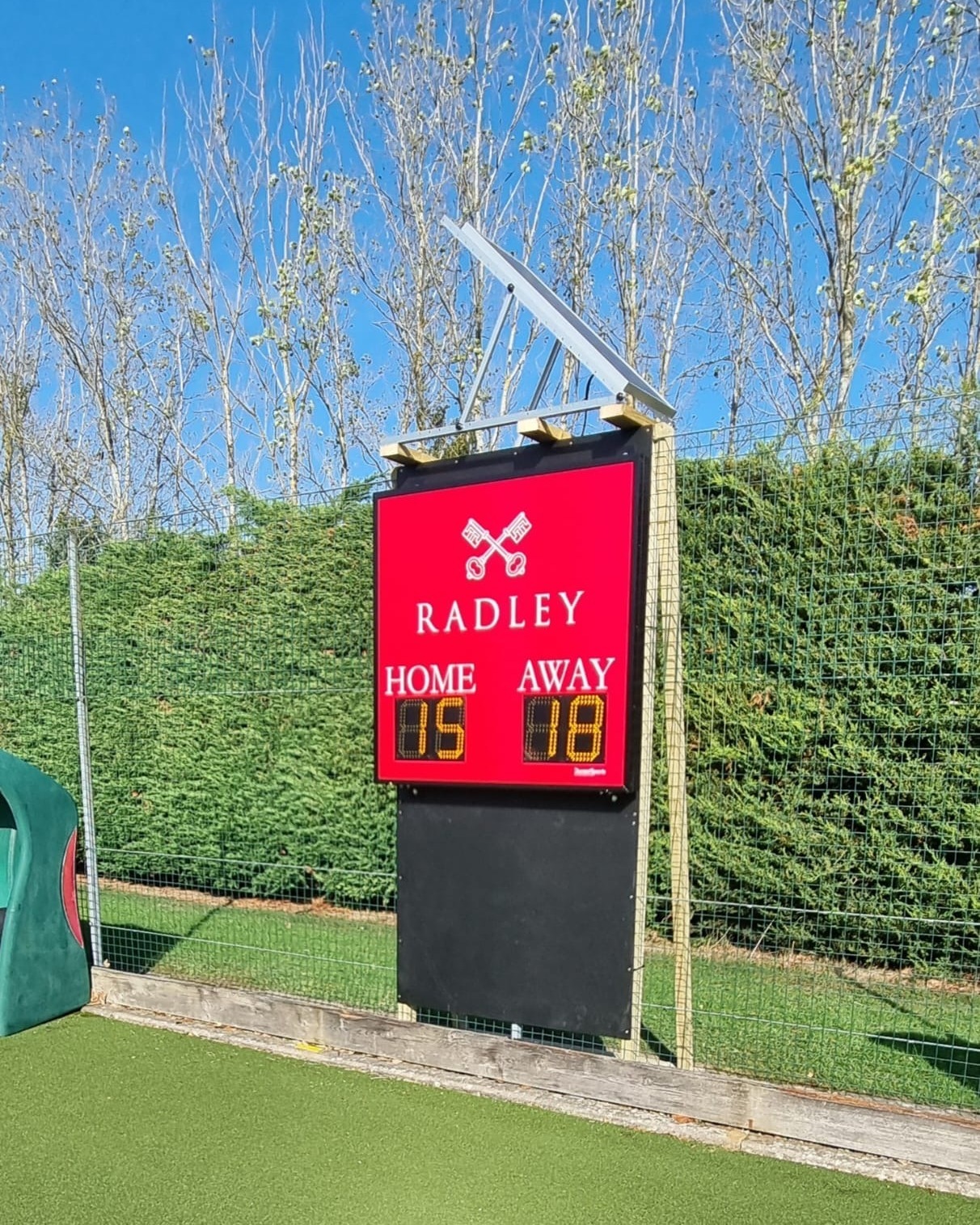 Radley College, Oxfordshire — two solar-powered DSH1 scoreboards